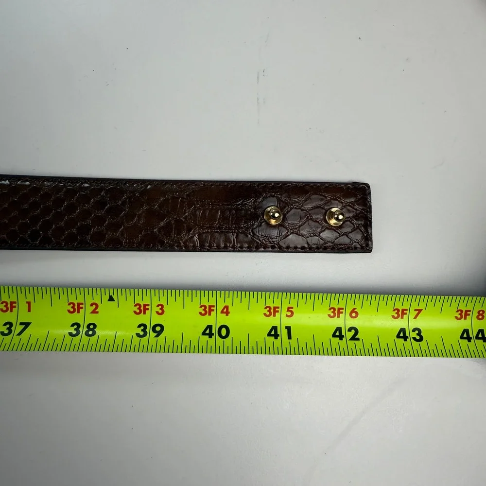 LOFT Womens Large Horsebit Waist Belt Brown Faux Croc Gold Equestrian NEW